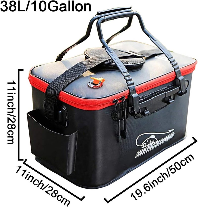Sunglow Fishing Bucket,Foldable Fish Bucket, Multi-Functional EVA Fishing Bag for Outdoor, Live Fish Lures Bucket and Fish Protection Bucket,10GAL/8GAL/6GAL/4.8GAL/3GAL Live Fish Container (10GAL/Black) - Image 2